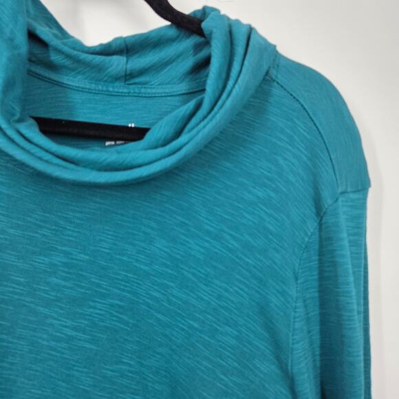 J Jill Shirt Womens L Blue Pima Cotton Cowl Neck Tunic Top Long Sleeve Slit - Picture 2 of 5